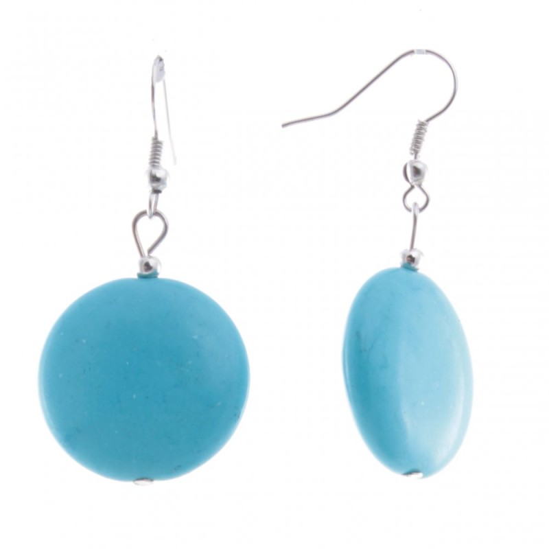Boucles d’oreilles pendantes avec cabochons bleu clair évoquant la turquoise, 48 × 24 mm