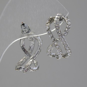 Boucles d'oreilles à clous Infini, strass blancs, métal couleur argent, 2 cm