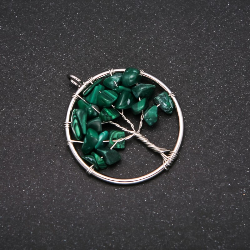Pendentif «Arbre du bonheur» en malachite, diamètre 30 mm
