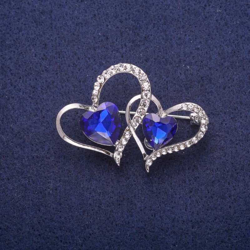 Broche Cœurs de cristal argentée 30 × 43 mm