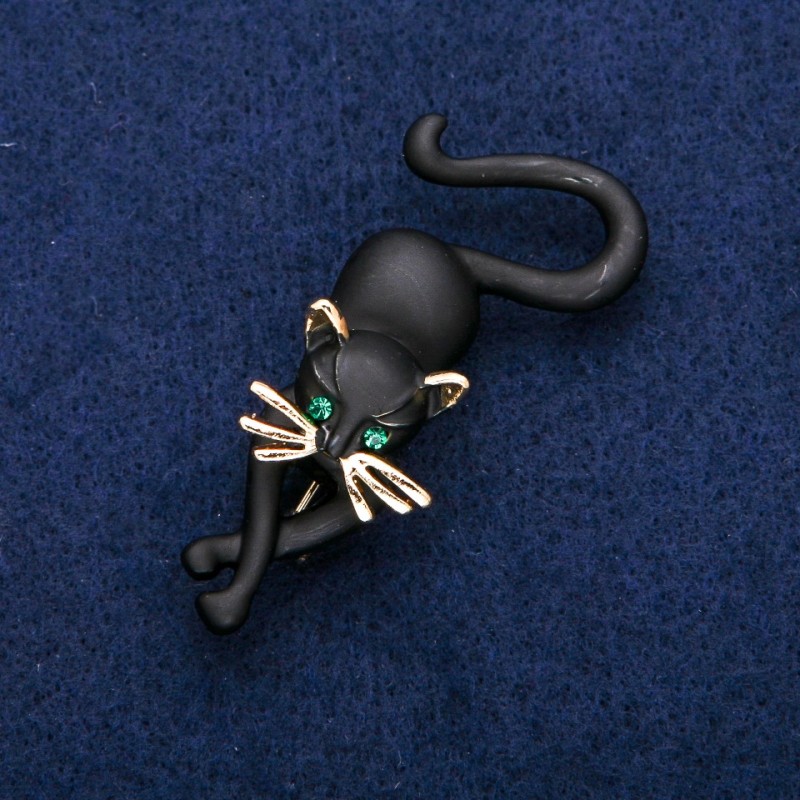 Broche Chaton noir émail, métal doré 25×55 mm