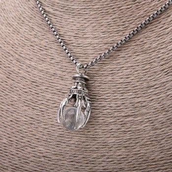 Pendentif Boule de cristal transparente 20 × 40 mm sur chaîne argentée, longueur 65 cm