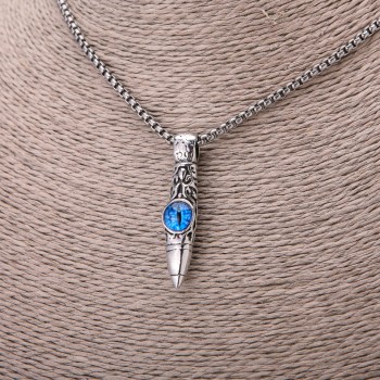 Pendentif boule avec l’œil bleu du dragon 20x50 mm sur chaîne, longueur 65 cm, couleur du métal argenté