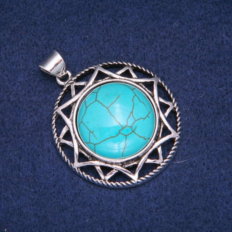 Pendentif en pierre turquoise en monture antique 40×46 mm