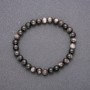 Bracelet en obsidienne argentée sur élastique, boules lisses de 6(±)mm, longueur 18 cm