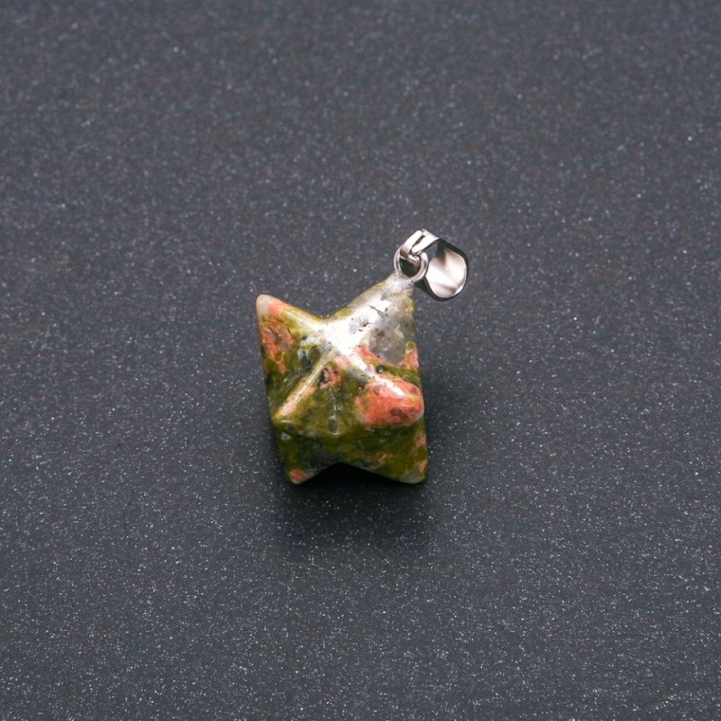 Pendentif Merkaba en jaspe et héliotrope 10×10 mm