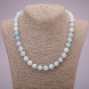Collier en pierre naturelle d'aigue-marine, boules lisses, diamètre 10 mm (±), longueur 45 cm