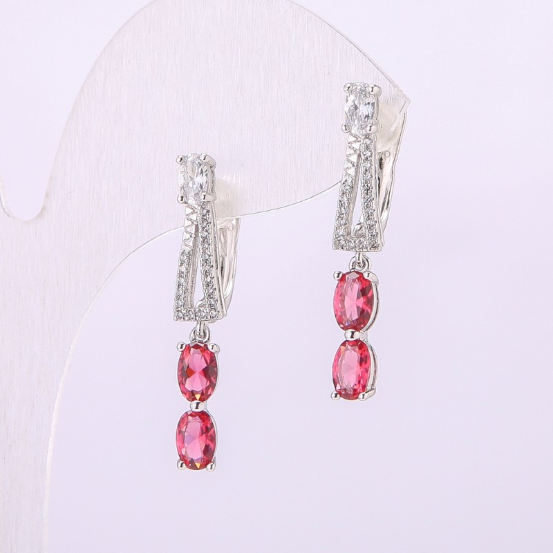 Boucles d'oreilles Xuping avec pierres roses 31 × 5 mm rhodié