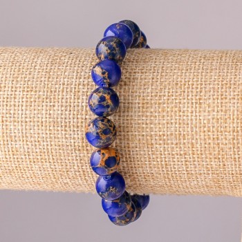 Bracelet varisite bleu artificiel sur élastique, billes lisses, diamètre 10 mm, longueur 18 cm