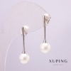 Boucles d'oreilles Xuping rhodium avec une perle de Majorque, diamètre 8 mm, longueur 28 mm +