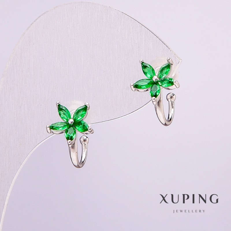 Cuff Xuping rhodié avec pierres vertes, diamètre 8 mm +