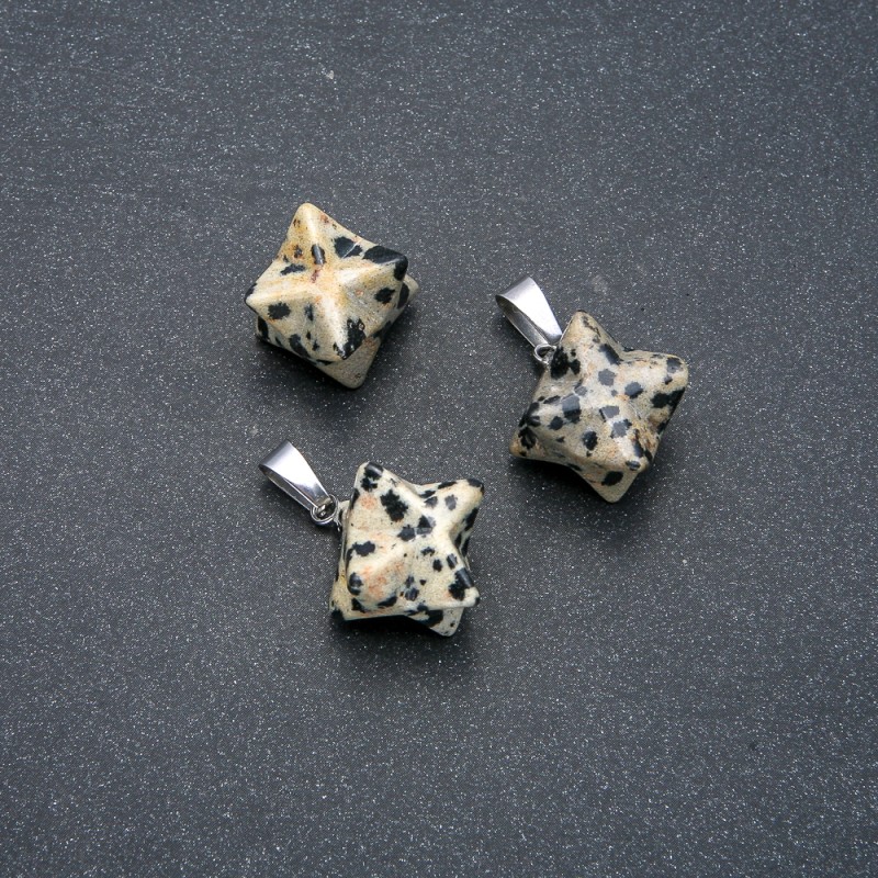Pendentif Merkaba en jaspe dalmatien 10×10 mm