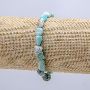 Bracelet élastique en larimar, galets roulés 6x8 mm, tour de poignet 18 cm +
