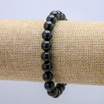 Bracelet élastique en schungite naturelle, boule lisse, diamètre 8 mm, longueur 18 cm +