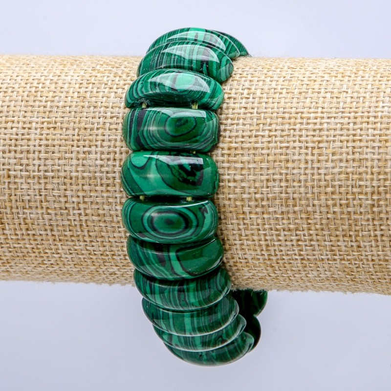 Bracelet élastique en malachite (pressée) maillons lisses 21×9 mm+
