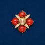 Broche Ambre (artificielle) avec strass noirs, cristal doré et émail, métal doré 48 mm +