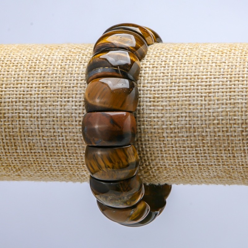 Bracelet élastique en œil de tigre, maillons lisses 20×12 mm+