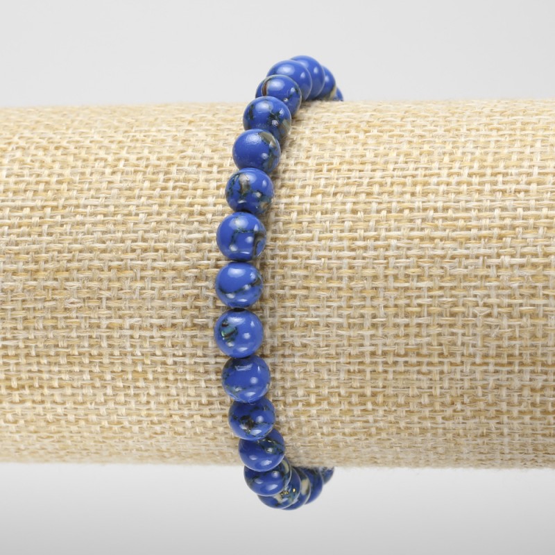 Bracelet élastique en jaspe impérial bleu, perles lisses 6 mm