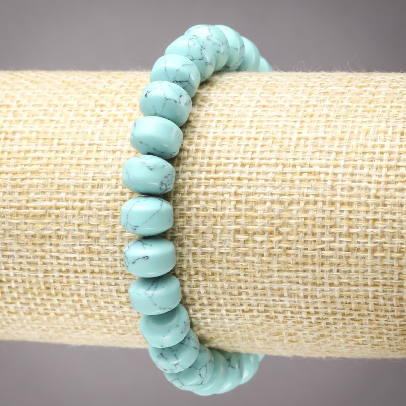 Bracelet élastique en turquoise, rondelles lisses, diamètre 9 × 7 mm+