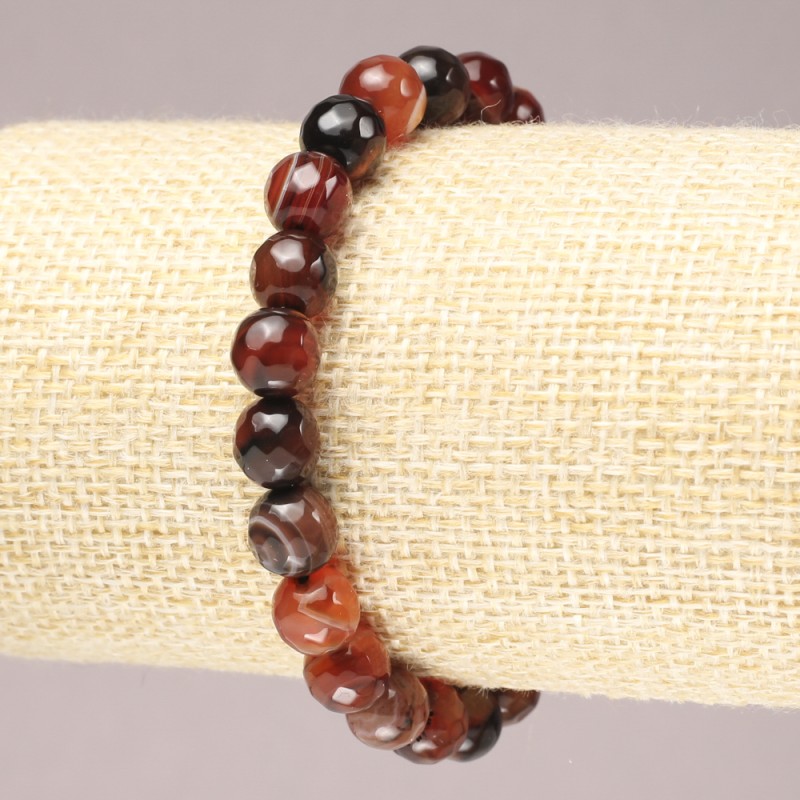 Bracelet élastique en agate brun, perles facettées, diamètre 8 mm+