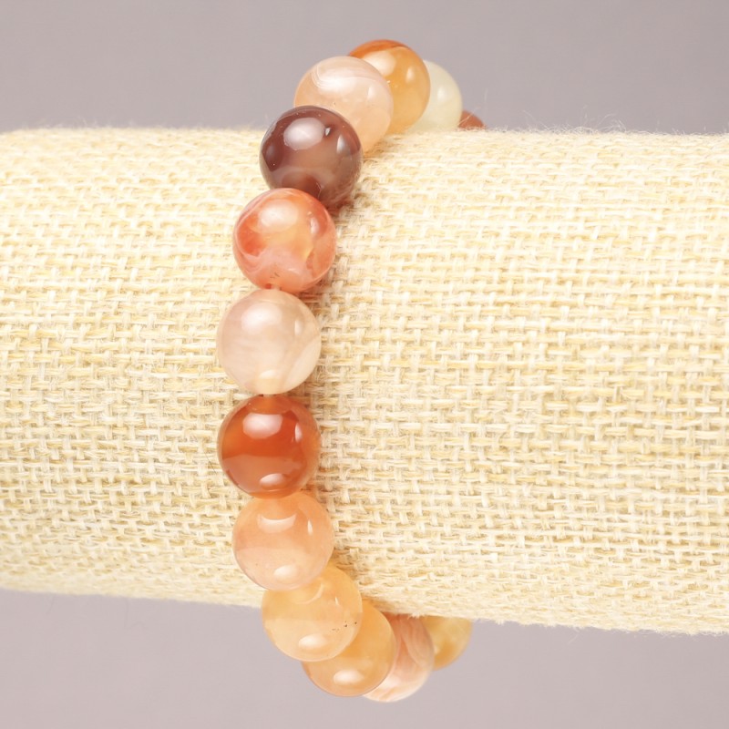Bracelet élastique en agate orange — bille lisse, diamètre 10,5 mm+