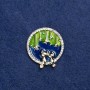Broche Planète en métal doré, émail et strass 25 mm +