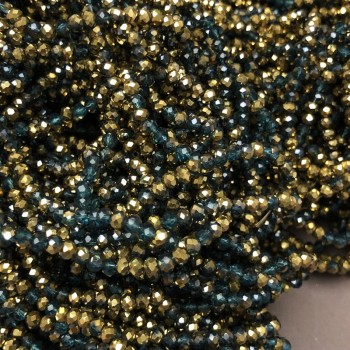 Perles de cristal tchèque sur fil assorties – émeraude transparente avec rondelles facettées, diamètre environ 3,5 × 3 mm, longueur 36–38 cm