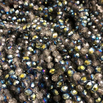 Perles de cristal tchèque sur fil gris assorti, transparentes, rondelles facettées, diamètre 6×4,5 mm, longueur 38–40 cm