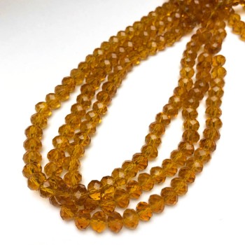 Perles de cristal tchèque sur fil, couleur miel sombre transparent, rondelle facettée, diamètre environ 8×6 mm, longueur 40-42 cm +