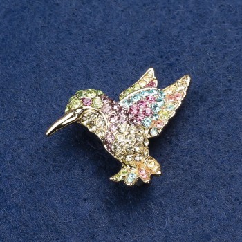 Broche Colibri doré métal et strass 25×33 mm +