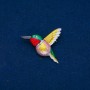 Broche Oiseau émaillé avec strass vert et rouge, métal doré 37×44 mm +