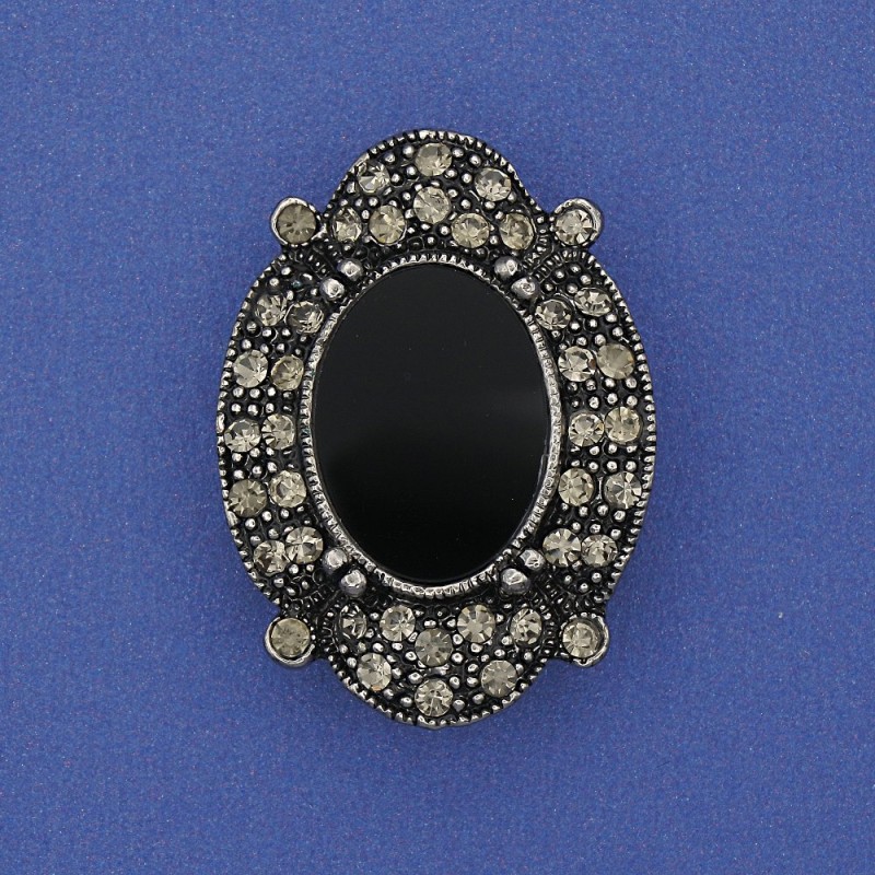 Broche en agate noire (modèle « À l’ancienne ») couleur argent, 3,3 cm