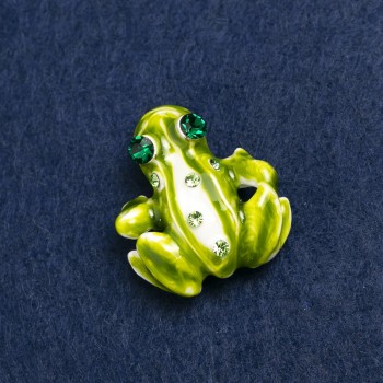 Broche Grenouille en métal doré, strass et émail 28 × 30 mm +