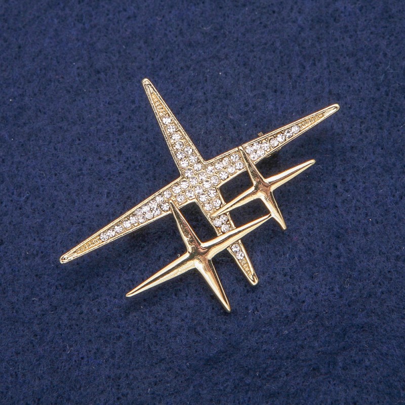 Broche Étoile dorée en métal avec strass 52×40 mm