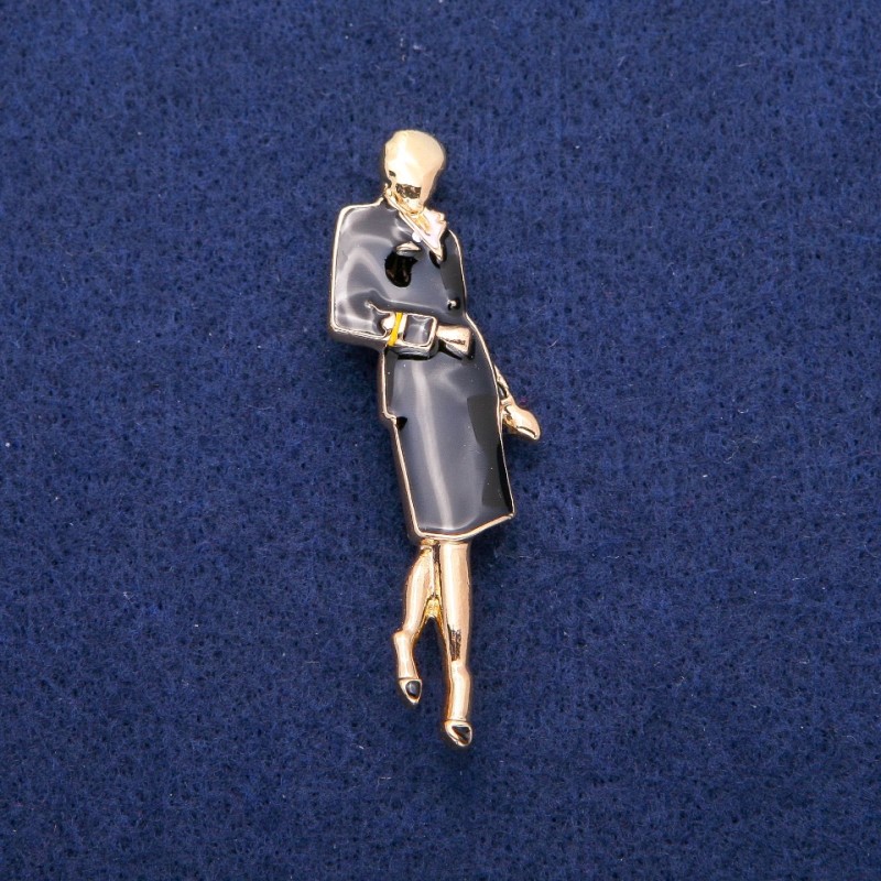 Broche-pendentif Dame avec émail doré, 18x60 mm