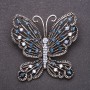 Broche papillon avec strass bleus, 53×54 mm, métal gris