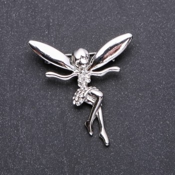 Broche Elfe en strass blancs 43×42 mm métal blanc