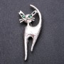 Broche Chat avec strass verts 77 × 32 mm, métal gris