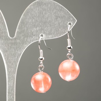 Boucles d'oreilles en calcédoine synthétique — boule lisse, diamètre 12 mm (±), longueur 31 mm+