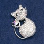 Broche Chaton avec strass caméléon, métal argenté 42×32 mm