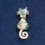 Broche Chaton haliotis avec strass blancs, métal doré 38 × 15 mm