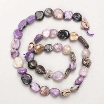 Perles de charoïte naturelle, galetage sur fil, diamètre 9×10 mm ±, longueur 39 cm