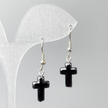 Boucles d'oreilles en hématite Croix, diamètre 10×15 mm ±, longueur 35 mm