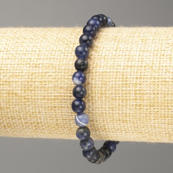 Bracelet en sodalite naturel, boule lisse, diamètre 6 mm ±, longueur 18 cm (élastique)