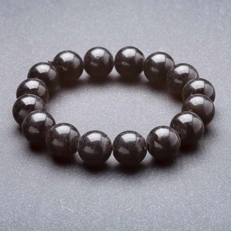 Bracelet élastique noir en agate, billes lisses 12 mm