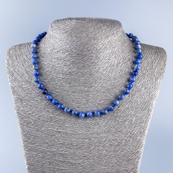 Collier de sodalite en pierre naturelle, perles facettées, diamètre 7 mm ±, longueur 48 cm