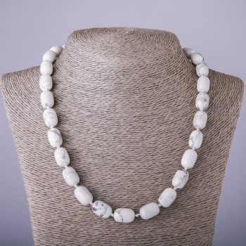 Collier en howlite naturelle, perles barillet, diamètre 10×14 mm, longueur 47 cm