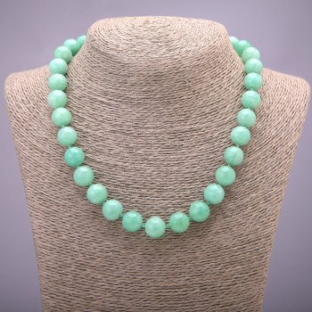 Collier en jadeïte birman naturel, billes lisses, diamètre 12 mm (±), longueur 45 cm