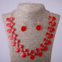 Ensemble collier et boucles d'oreilles émail rouge, longueur 57 à 64 cm