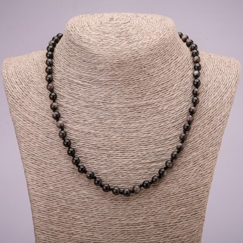 Collier en obsidienne argentée, billes lisses, diamètre 6(±) mm, longueur 45 cm +